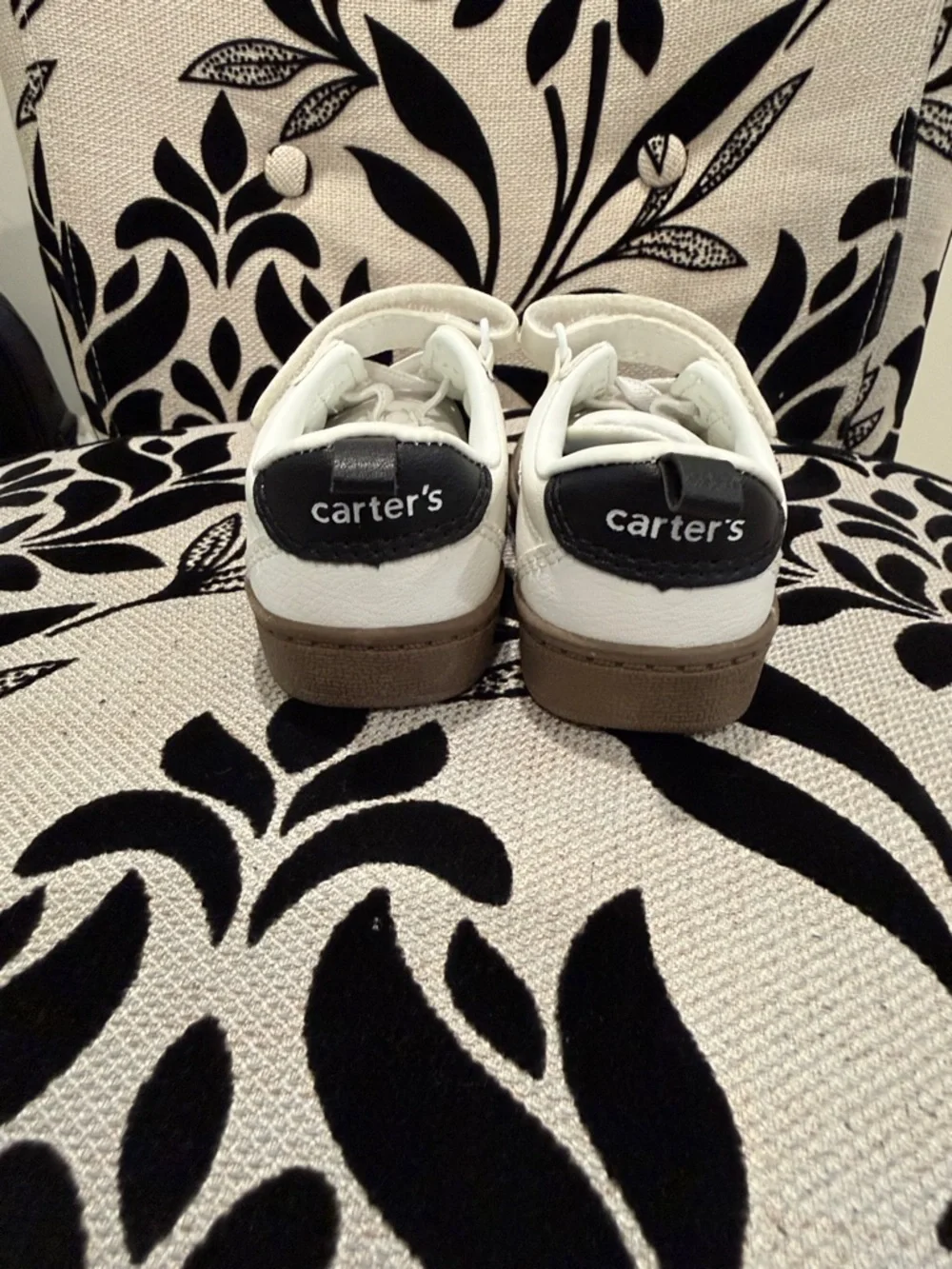 Carter's White and Tan Kids Sneakers with Hook-and-Loop Strap